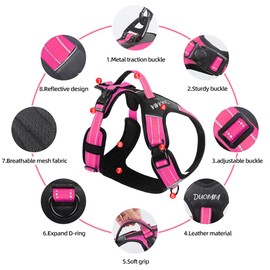 Dog Harness with Handle, Tactical Dog Harness Vest for Large Medium Dogs No Pull Adjustable Reflective Military Dog Vest Harnesses for Walking,Hiking (Rose, X-Large)