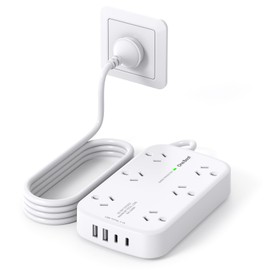 One Beat Surge Protected Power Board with 6 AC Outlets & 4 USB Ports (2×USB-C), 1.5M Extension Cord, AU Standard Travel Power Strip for Office, Dorm, Home Essentials