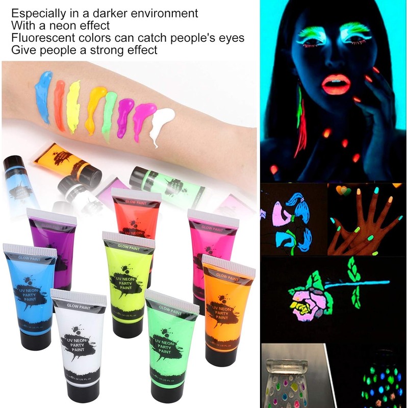 Juego de Pintura Corporal con Luz Negra de 10ml, Maquillaje