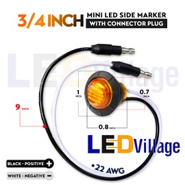 Ledvillage 20 Pcs 3/4 Inch Mini Round Amber Button Side Marker Lights 3 LED with Connector Plugs for Trailer Truck Lorry SUV ATV RV Bus Clearance Signal Lamps 12V DC