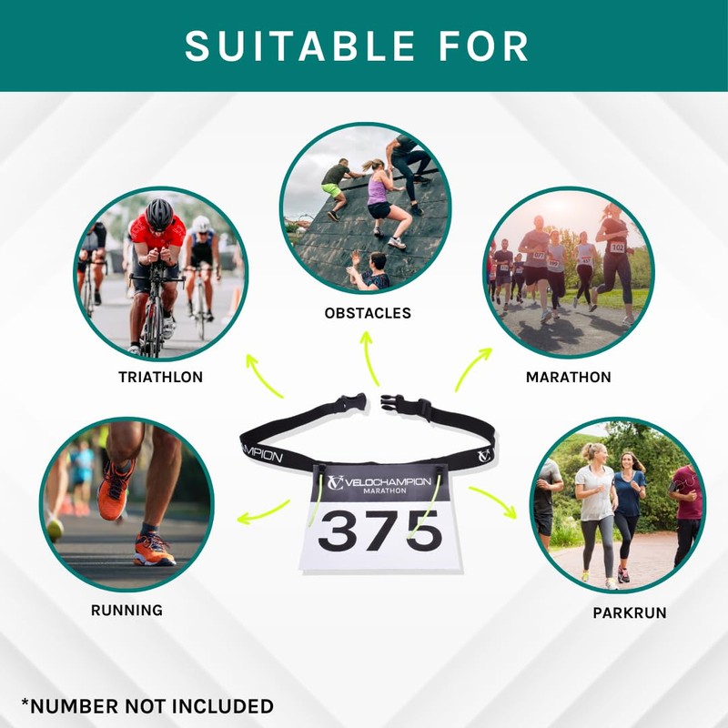 Adjustable Elastic Triathlon, Marathon, Running Sports Number Belt with Clip