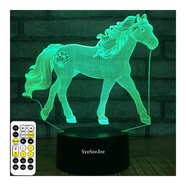 YeeSeeJee Horse Gifts for Girls,3D Night Light with 7 Colors Adjustable Timer Remote & Smart Touch Horse Toys Birthday Gifts for Girls Age 3 4 5 6 7 8 9 10 11 12 Year Old Girl Gifts (Horse 7CB)