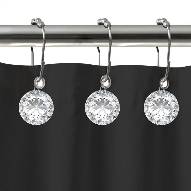 Crystal Shower Curtain Hooks Decorative Clear Bling Rings Cute Girly