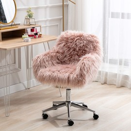 Goujxcy Faux Fur Swivel Chair, Upholstered Padded Seat, Vanity Accent Modern Height Adjustable Swivel Arm Furniture for Living Room, Makeup, Home Office,Bedroom