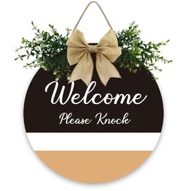 Aowotu Welcome Please Knock Sign, Wooden Conference Sign Office Door Meeting Room Home Learning Hotel Cafe Open Door Sign Welcome Please Knock Decorative Wooden Hanging Sign 12x12 Inch