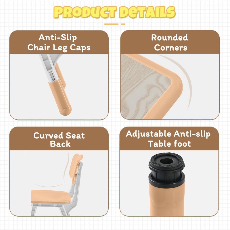 HAPPYMATY Kids Table & Chair Set with Adjustable Toddler-Safe Non-Slip