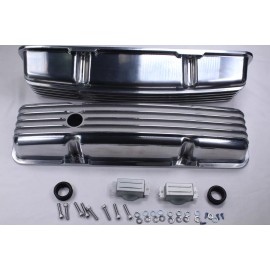 Rodspeedracing Chevy Aluminum Tall Finned Valve Cover+Breather & PCV Kit 350 Nostalgic