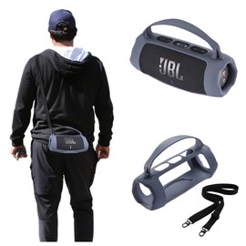 Silicone Case Cover Suitable for JBL Charge 5 Wi-Fi Case Portable Wireless Speaker Subwoofer Resistant Drop Crash Adjustable Shoulder Strap Mountaineering Hiking Outdoor Travel Carrying (Blue)