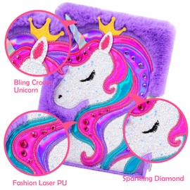 Unicorn Diary with Lock and Keys, Magic Unicorn Notebook for Children, Plush Secret Diary Lined Notebook 160 Pages for Writing and Drawing, Unicorn Gifts for Girls