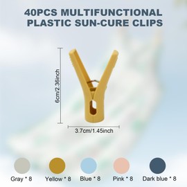 Pack of 40 Colourful Clothes Pegs for Washing Line, Bath Towel Beach Towel Clips, Sturdy Plastic Washing Pegs, Plastic Towel Clips, Colourful for Clothes, Socks