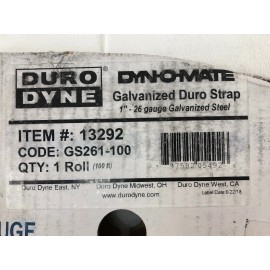 DURODYNE GS261-100 DURODYNE GALVANIZED DURO STRAP 1"-26 GAUGE-LOT OF 2-100FT ROLLS