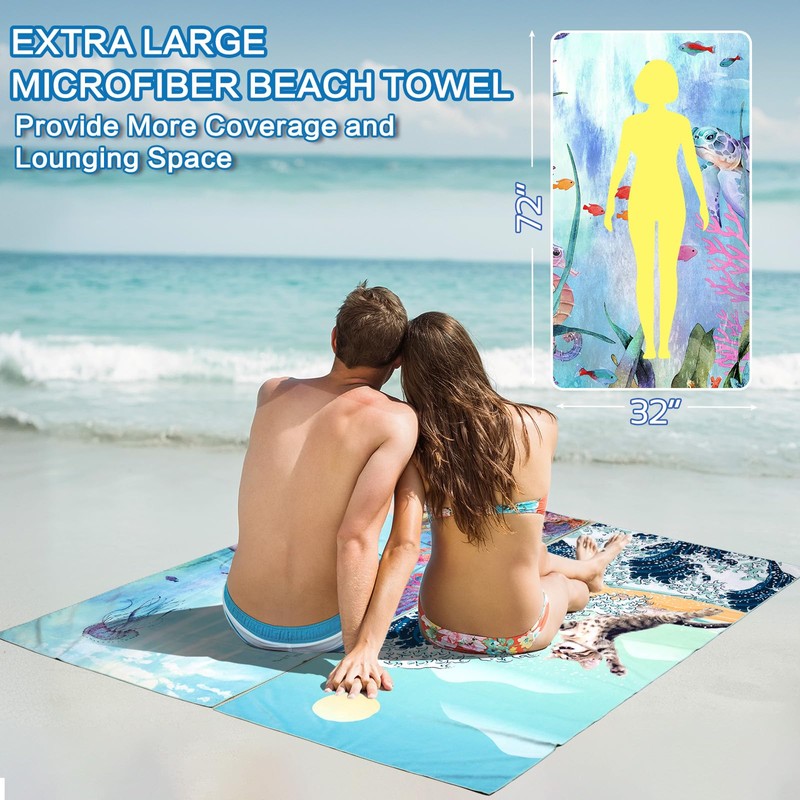 Beach Towel Oversized 2 Pack Lightweight Beach Towels 72"x32" Extra