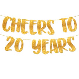 TOYVENTURES Cheers to 20 Years Gold Glitter Banner - Happy 20th Birthday Party Decorations 8 Feet, 20th Wedding Anniversary Party Supplies - Milestone Celebration Decor - Pre-strung, No DIY Required