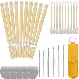 31PCS Ear Candles Kit,Ear Candles for Wax Removal,Natural Beeswax Ear Candles,Beeswax Hopi Ear Candles for Blocked Ears with 5 Protective Disks+10 Cotton Swab,Ear Digging 6 Piece Set
