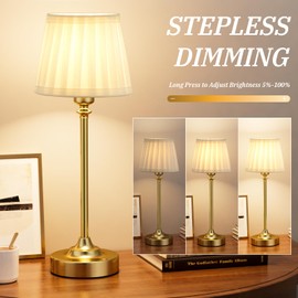 Cordless Table Lamp Rechargeable Gold - 1 Pack Brass 4000mAH Battery Operated Lamp for Decor, 3000K Stepless Dimming Touch Control Wireless Lamp for Bedroom, Dining Table, Counter, Living Room
