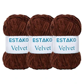 Estako Velvet (Paquete de 3 madejas) - Manta de felpilla amigurumi para ganchillo y tejer súper voluminosa, 3 x 100 gr (3 x 132 yardas) (1410 - café)