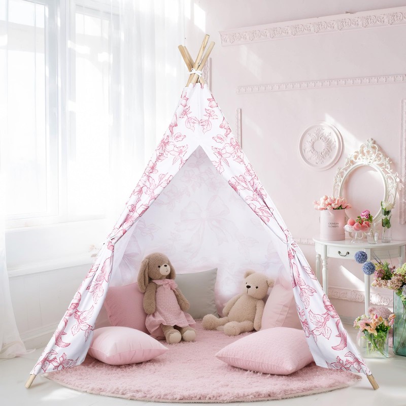 Silipull Pink Bow Teepee Tent & Kids Princess Playhouse Foldable