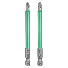 sourcing map 2pcs #2 Anti Slip Phillips Impact Screwdriver Bit PH2 1/4" Hex Shank 3.5" (90mm) Magnetic Cross Head Drill Bits Sandblasted S2 Steel Screw Driver Power Electric Tools, Gray/Green