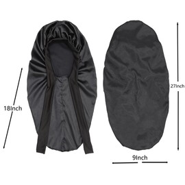 SENGTERM Long Satin Hair Cap, Girls' Silky Hat, Women's Long Satin Adjustable Sleep Cap for Sleeping, Extra Large Satin Sleep Cap for Women, Long Curls Hair, black
