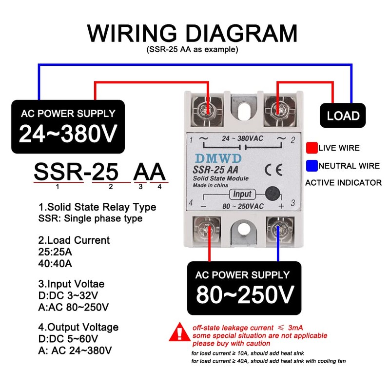 SSR-25AA Solid State Relay AC to AC (Input 80-250V AC