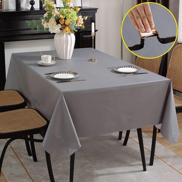 SASTYBALE Vinyl Tablecloth, Wipeable Water-proof Vinyl Tablecloths with Flannel Backing