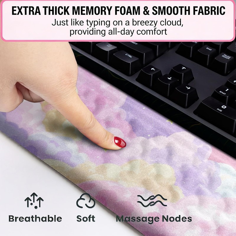 Ergonomic Keyboard Wrist Rest with Cute Cloud Print Adjustable Riser
