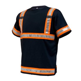 Reflective Safety Work Shirts for Men - High Visibility Short Sleeve T Shirts ANSI Class 3 Gear, Navy/Orange 5XL