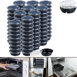 Rosenstein & Söhne Lunch Box Set of 100 Food Boxes with Lids, 900 ml, Round (Breakfast Container, Boxes with Dividers, Food Storage Containers)