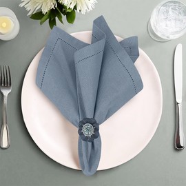 Ruvanti Premium Linen Napkins Set of 4-20x20 Inch, Classic Hemstitch, Mitered Corner Cloth Napkins ‎‎- Soft, Elegant Dinner Napkins Cloth Washable for Weddings, Parties, Everyday Use - Grey