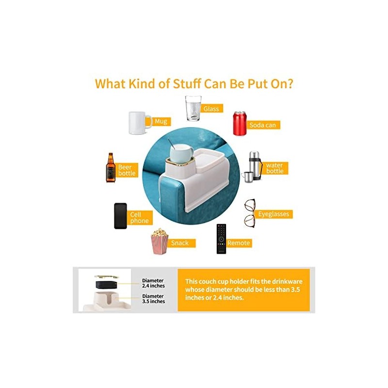 Couch Cup Holder, Silicone Anti-Spill and Anti-Slip Cup Holder for