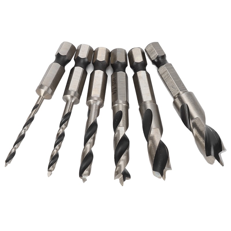 6Pcs 3 Point Drill Bit High Speed Steel Imperial Wood