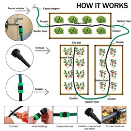 Customizable Soaker Hose System, 1/2inch Rubber Hose 50ft with PVC Garden Hose 25ft, Drip Irrigation Watering Hose with Reinforced Fittings for Flowers Bed Foundation, Lawn, Vegetable, Tree