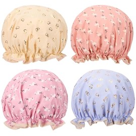 Tbestmax Gorros Ducha Mujer Niña Reutilizables Impermeables Doble Capa Estampado Pájaros Corazones