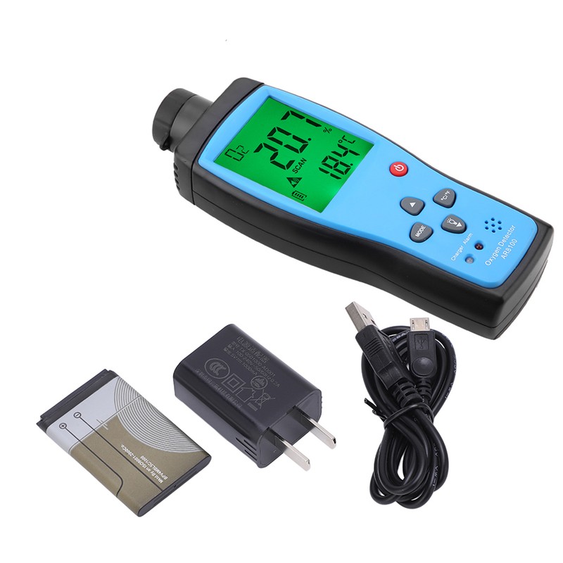 SMART SENSOR AR8100 Oxygen Detector Rechargeable LCD O2 Gas Meter