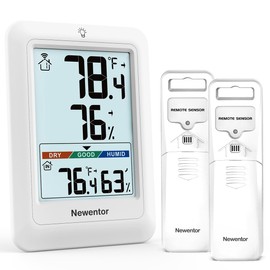 Newentor Indoor Outdoor Thermometer Wireless, Remote Temperature Monitor Hygrometer, Outside Inside Thermometers with Comfort Indicator, 4 Inch Screen, 328ft Range for Home Patio, White with 2 Sensors