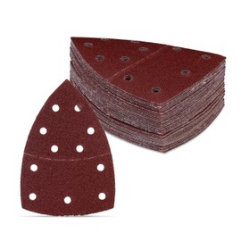 Relaxdays Sandpaper for multi-sanders, 105 x 152 mm, 50 sanding triangles, Velcro, grain 40/80/120/180, 11 holes, brown
