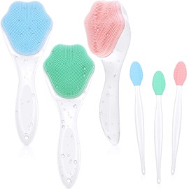 3 Piezas Limpiador Facial de Silicona con Mango Cepillo de Limpieza Facial de Silicona de Mano con Cepillo de Labios de Doble Cara de 3 Piezas Cepillo Exfoliante Facial Manual, 3 Colores