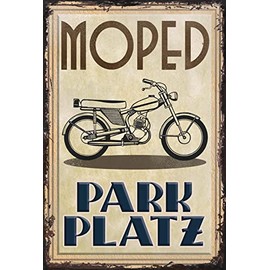 Moped Parking Aluminium Sign for Outdoor Use, Decorative Sign Made of Aluminium Dibond, Weatherproof, 30 x 20 cm (Art Deco)