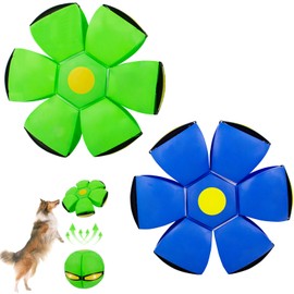 OOXYG Pet Toy Flying Saucer Ball with 3 Lights for Dogs, 2 Pack Dog Flying Disc for Dogs, Interactive Doggy Disc Ball for Medium Large Dogs, Doggy Disc Balls Blue+Green