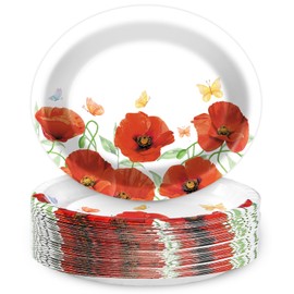 EggSun Poppy Oval Paper Plates 10’’ x 12’’,Large Disposable Heavy Duty and White Buffalo Checked Plaid Paper Plates for Birthday Wedding Bridal Baby Shower Tea Party Supplies,50 Guest