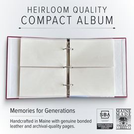 Gallery Leather Compact Photo Album for 4x6 Pictures with Cover Window, Holds 120 Photos, Premium Bonded Leather, 3-Ring Binder, Handcrafted, Made in USA, Camden Red - 9.25" x 8"