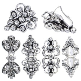 4pcs Antique Silver Rhinestone Sweater Swirl Clips Vintage Flower Cape Cloak Clips Cardigan Shawl Collar Clasp Dress Shirt Brooch Clips for Women