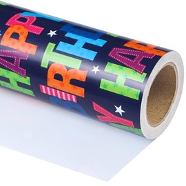 WRAPAHOLIC Birthday Wrapping Paper - Mini Roll - 17 Inch X 33 Feet - Blue Happy Birthday Wrapping Paper for Kids Boys Adult Birthday, Baby Shower, Wedding