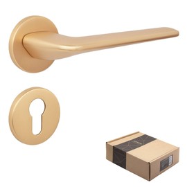 APECS Door Handles Interior Doors Modern Door Handle for Front Door Interior Door with Square Rosettes Door Handle Gold Matt Handle Set with Mounting Material Door Fitting Model Capella PZ -
