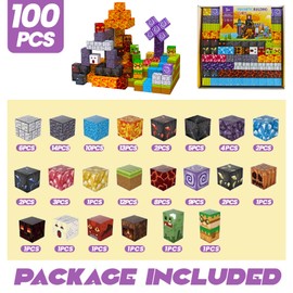 XWUX Magnetische Bausteine 100 Stück, Bauen Deine Magnetische Welt Vulkanische Lava Edition, Förderspielzeug Kinderspiele Geschenk für Jungen und Mädchen, Magnetbausteine für Kinder ab 3 Jahren