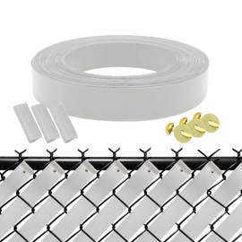 XKMT- White View Blocking Privacy Tape Weave w/bracket and Gold Fastener For Chain Link Fence 75m/250 ft Roll UV Resistant [P/N: ET-HOME014+15+16-WHITE]