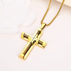 Yonhon Men's Cross Necklace 316L Stainless Steel Large Jesus Christ Pendant