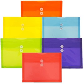JAM PAPER Plastic Envelopes with Button & String Tie Closure - Letter Booklet - 9 3/4 x 13 - Assorted Primary Colors - 6/Pack