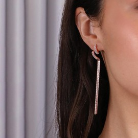 Meissa 925 Sterling Silver Dangle and Drop Earrings for Women Wedding Statement Long Earrings Sparkly Diamond Earrings Bridesmaid Gifts (Rose Gold)