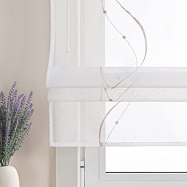 ESLIR Roman Blind White Roman Curtain with Velcro Tape Curtains Kitchen Transparent Ribbon Blind Voile Embroidered with Waves Pattern Sand W x H 120 x 140 cm 1 Piece